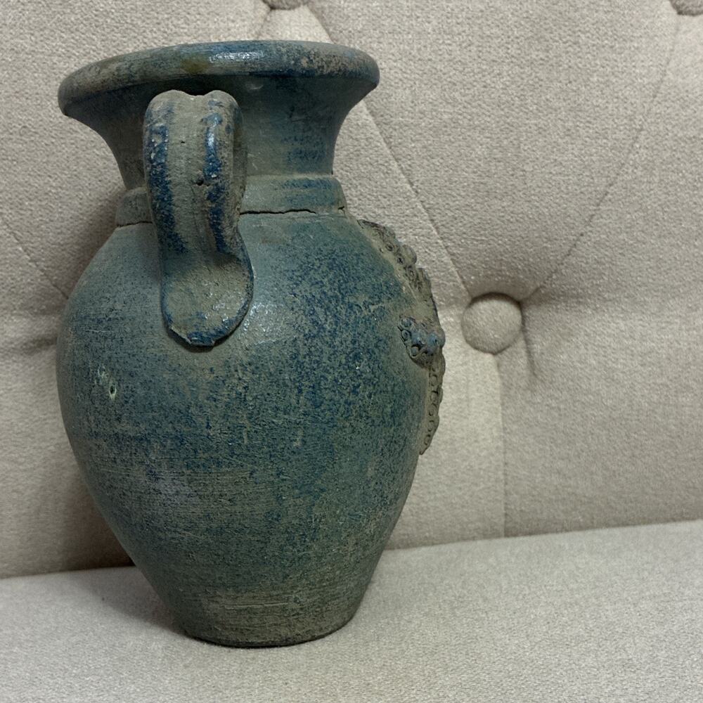 Coastal Ceramic Starfish Vase Blue Nautical Rustic Pottery 2 Handle Jar Mexico - Picture 2 of 9